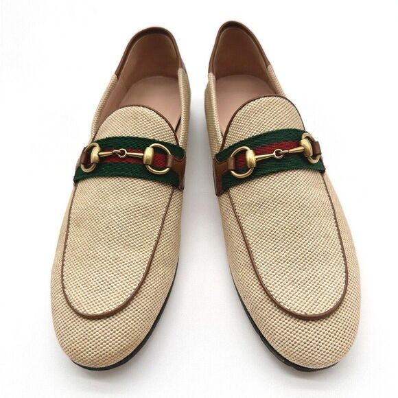 Gucci Brixton Beige Canvas Horsebit Buckle Loafers Web Stripe Flats EU 37 US 7 - Picture 11 of 12